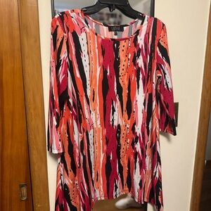 Vibrant Abstract Tunic - Red, Pink, Black